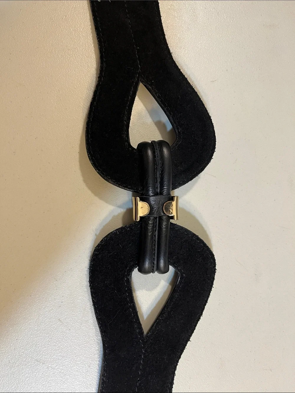 Black Sculpted Elastic Waist Belt with Gold Buckle